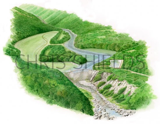Illustration of San Clemente Dam California (with ghost illustration of dam) (#4202)