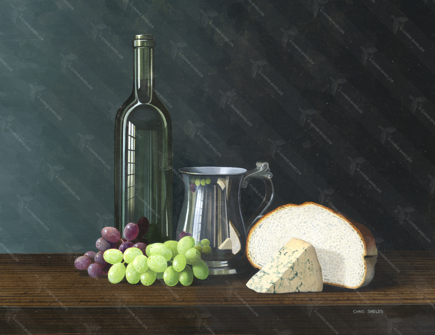 Illustration of Still Life - Wine Bottle & Grapes (#0680)