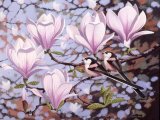 Illustration of Long-tailed Tits on Magnolia (#2326)